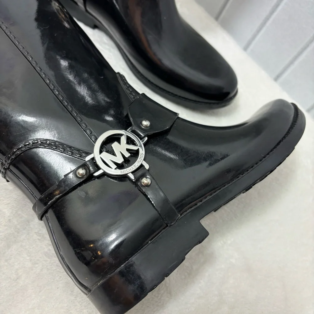 Michael Kors Fulton Tall Rain Boots Black‎ and brownSize 8
